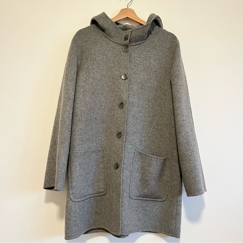 J. Jill Wool Angora Blend Grey Hooded Long Jacket | Women’s Size Medium